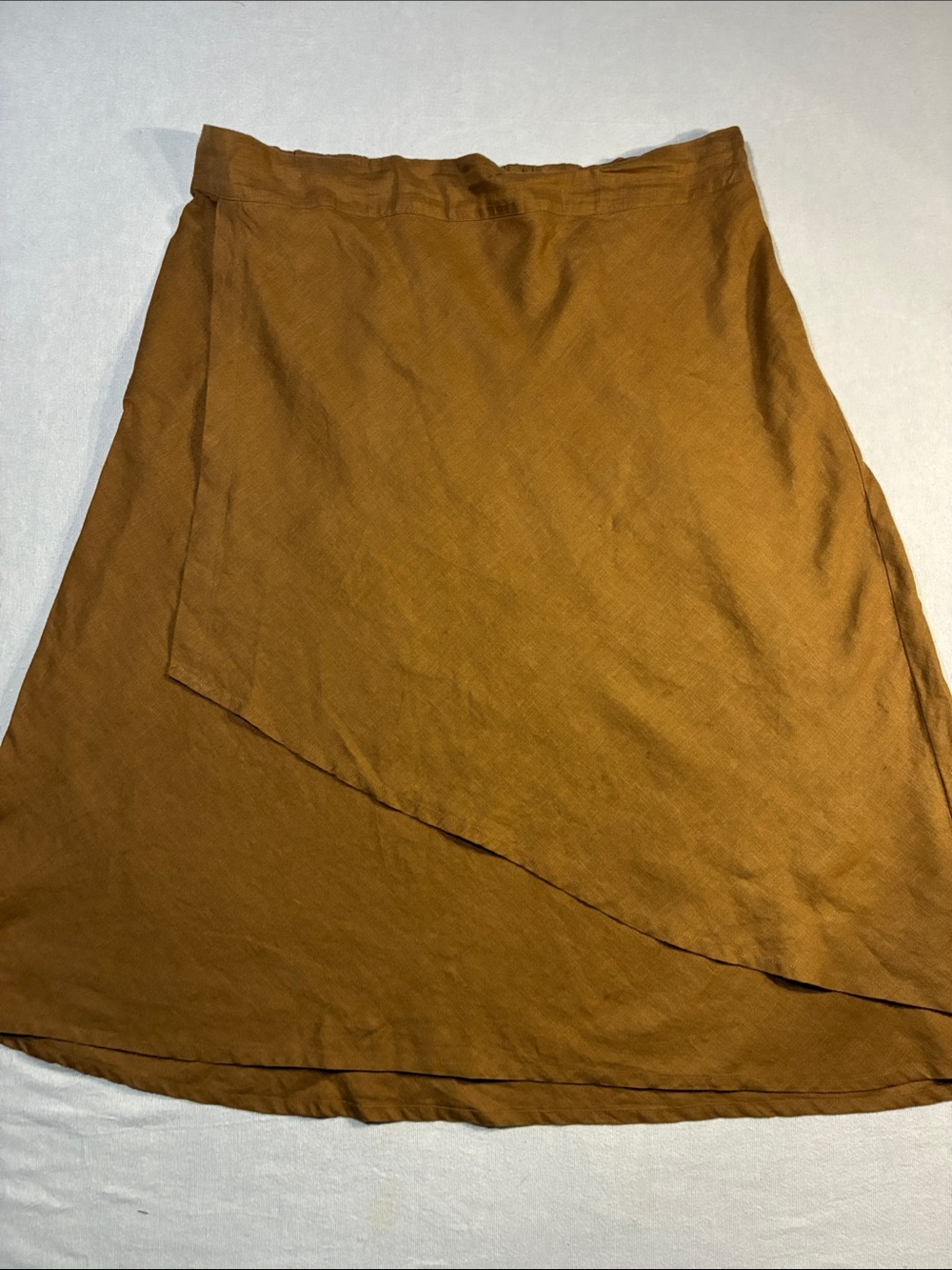 100% Linen Women's Asymmetrical Wrap Midi Skirt - Brown
